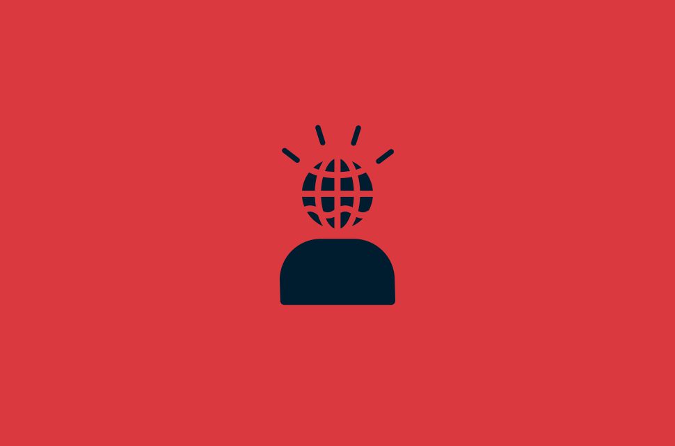 User icon with frustration lines emanating from their globe head.