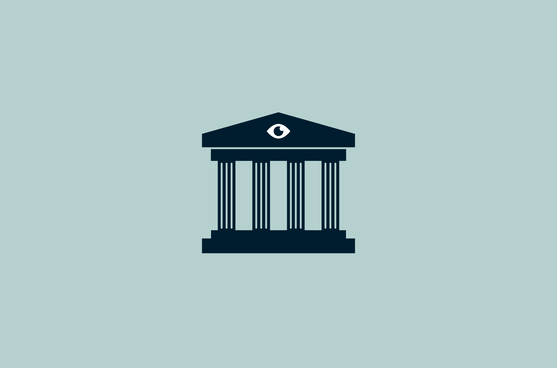 Building facade with columns and an eye.