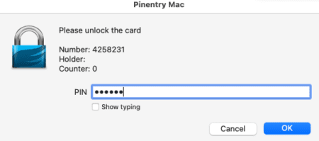 Pinentry prompt.