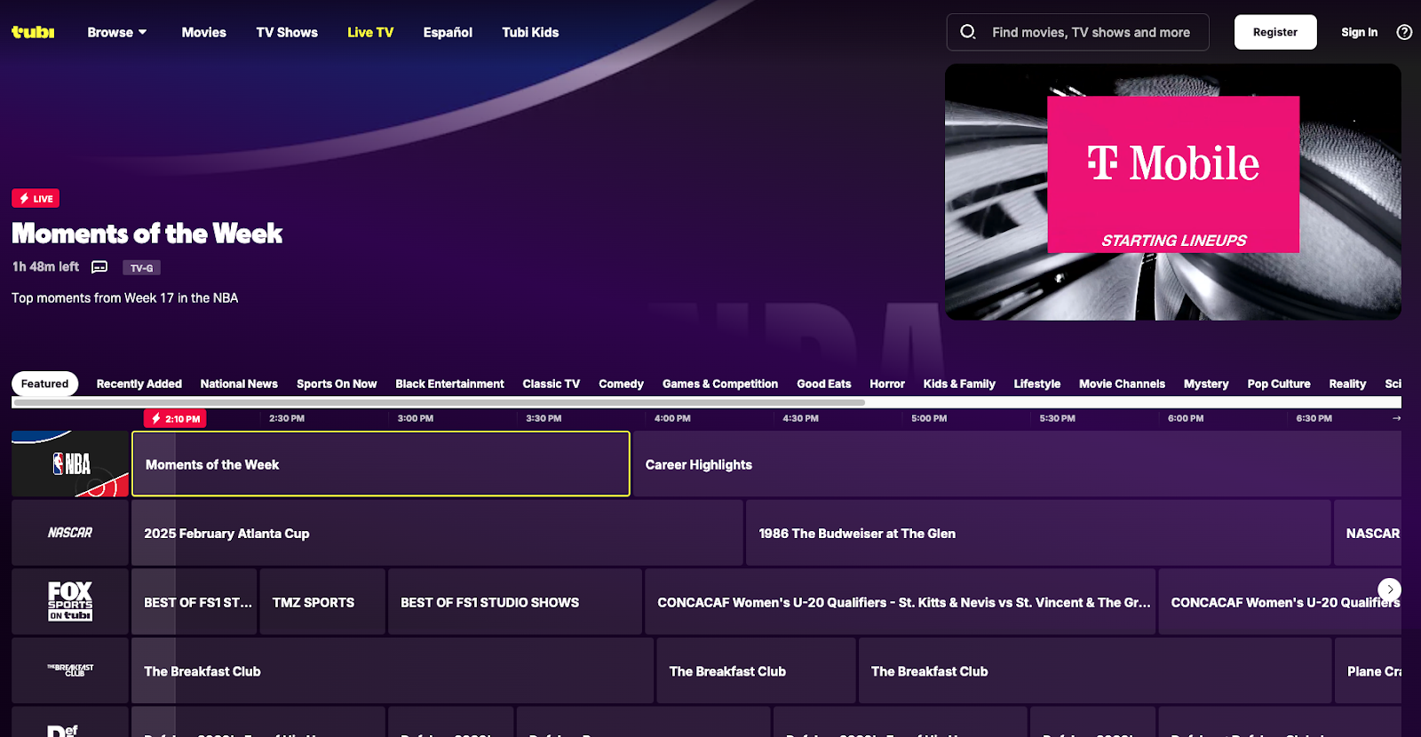 Screenshot of Tubi