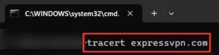 The tracert command running in Windows Command Center