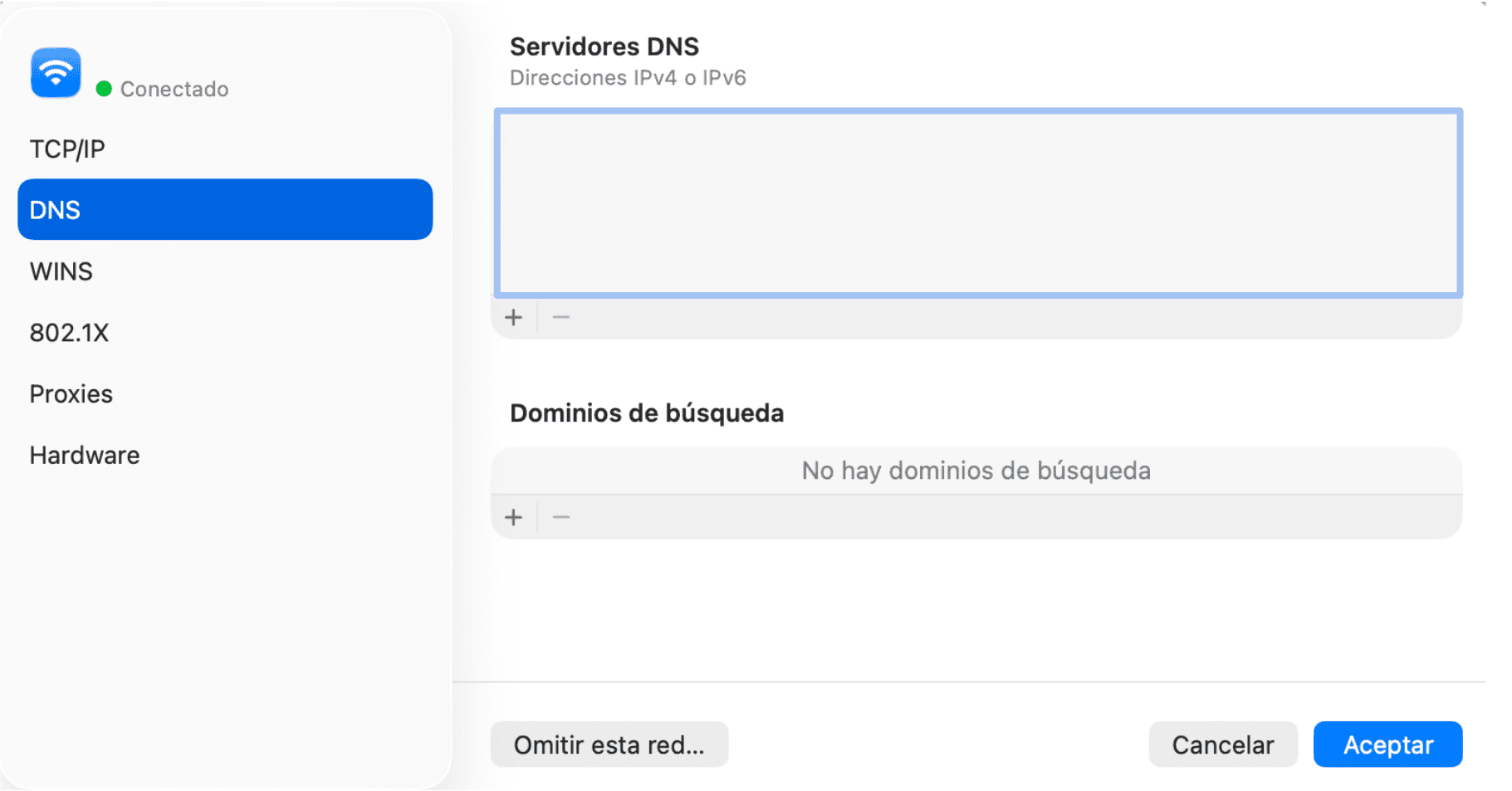 The Dns Page Of The Advanced Wi Fi Settings Of A Mac Showing The Dns Servers For The Current Network Connection Es