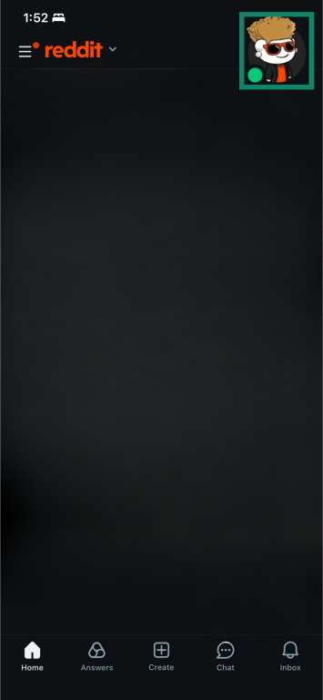 Reddit mobile page with profile button highlighted.
