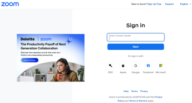 Zoom web portal's sign-in page