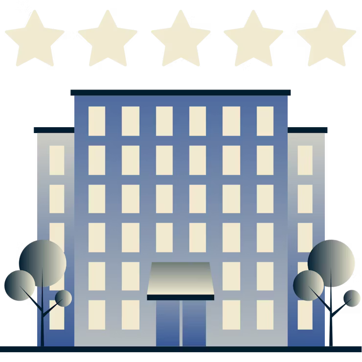 Grande hotel com cinco estrelas acima.
