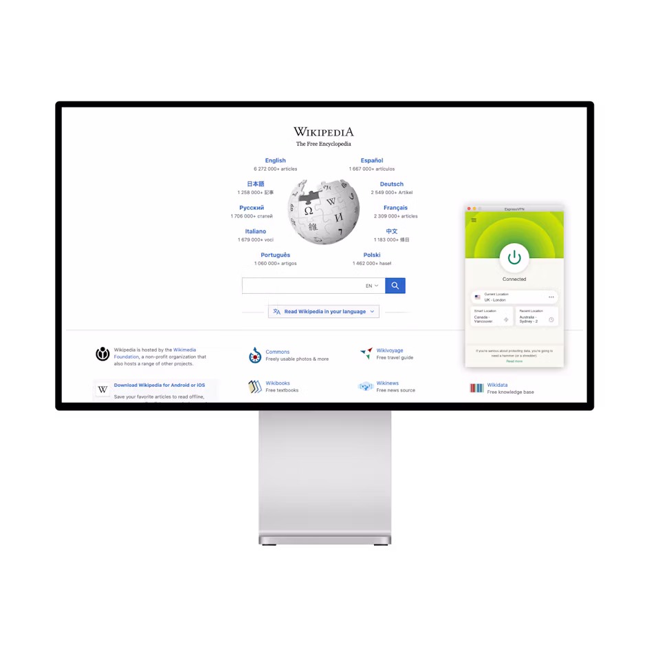 Strona gł&oacute;wna Wikipedii z VPN.